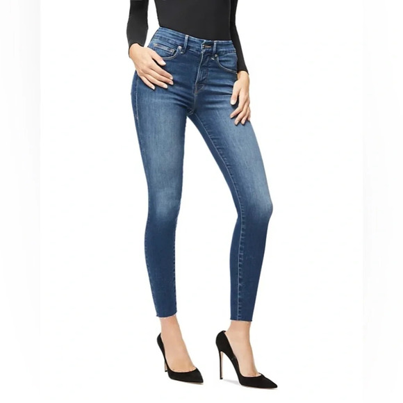 Good American Good Waist Raw Edge Crop Jeans in Blue Size 25 - Picture 1 of 13